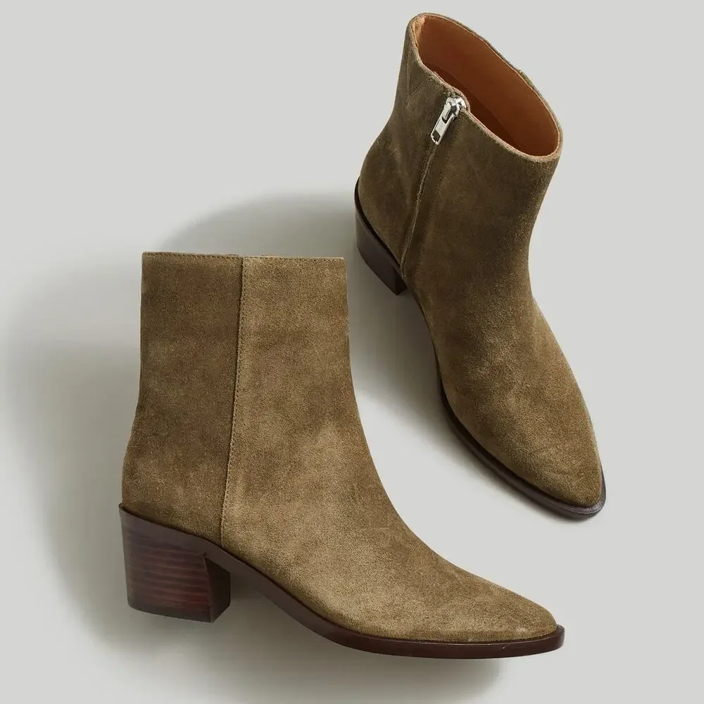Madewell Olive Suede Ankle Boots
